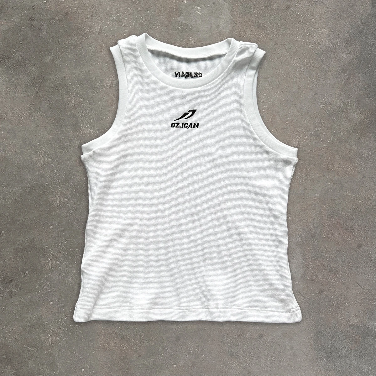QIANSHI Custom Embroidery Waffle Cotton Sleeveless T Shirt Muscle Stringer Fitness Tank Top Men Tight Ribbed Gym Running Vest