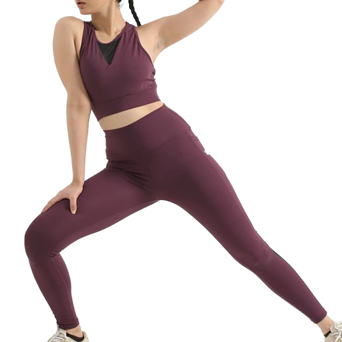 Best Design Women Yoga Set Front Logo Custom High Quality Spandex/Polyester Reversible Lace 2-Piece Set Elastic Waist Low Price