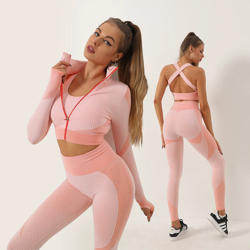 European American Style Sports Yoga Outfit Set Spring Winter Professional Running Fitness Quick-drying Seamless Slimming Set