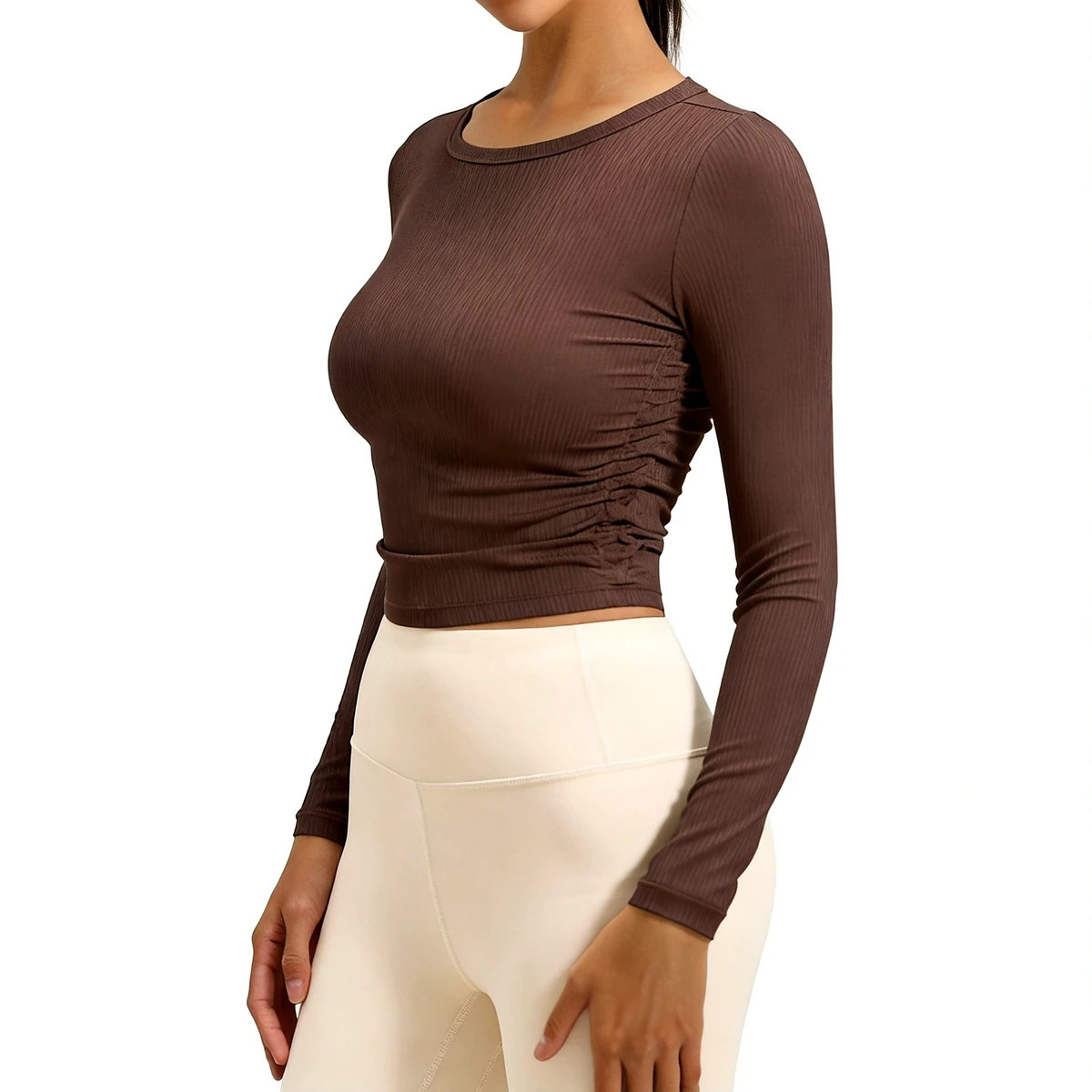 Custom Nylon Spandex Breathable Slim Fit Quick Dry Long Sleeve Women Yoga Top with Slimming Waist for Gym Yoga Running Fitness