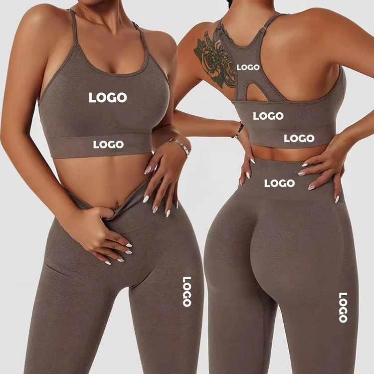 Women Solid Waterproof Seamless Sportswear Quick Dry Workout Leggings Suit Activewear Sports Plus Size Gym Bra Front Washed