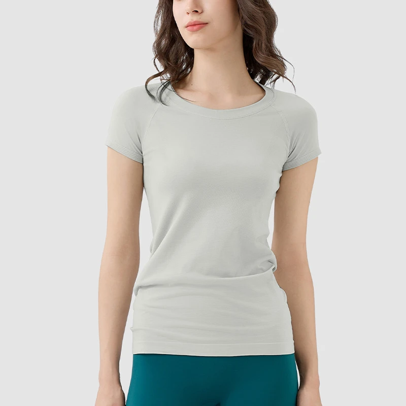 Breathable Seamless Four Way Stretch Round Neck Plain Gym Short Sleeve Women's T-shirts