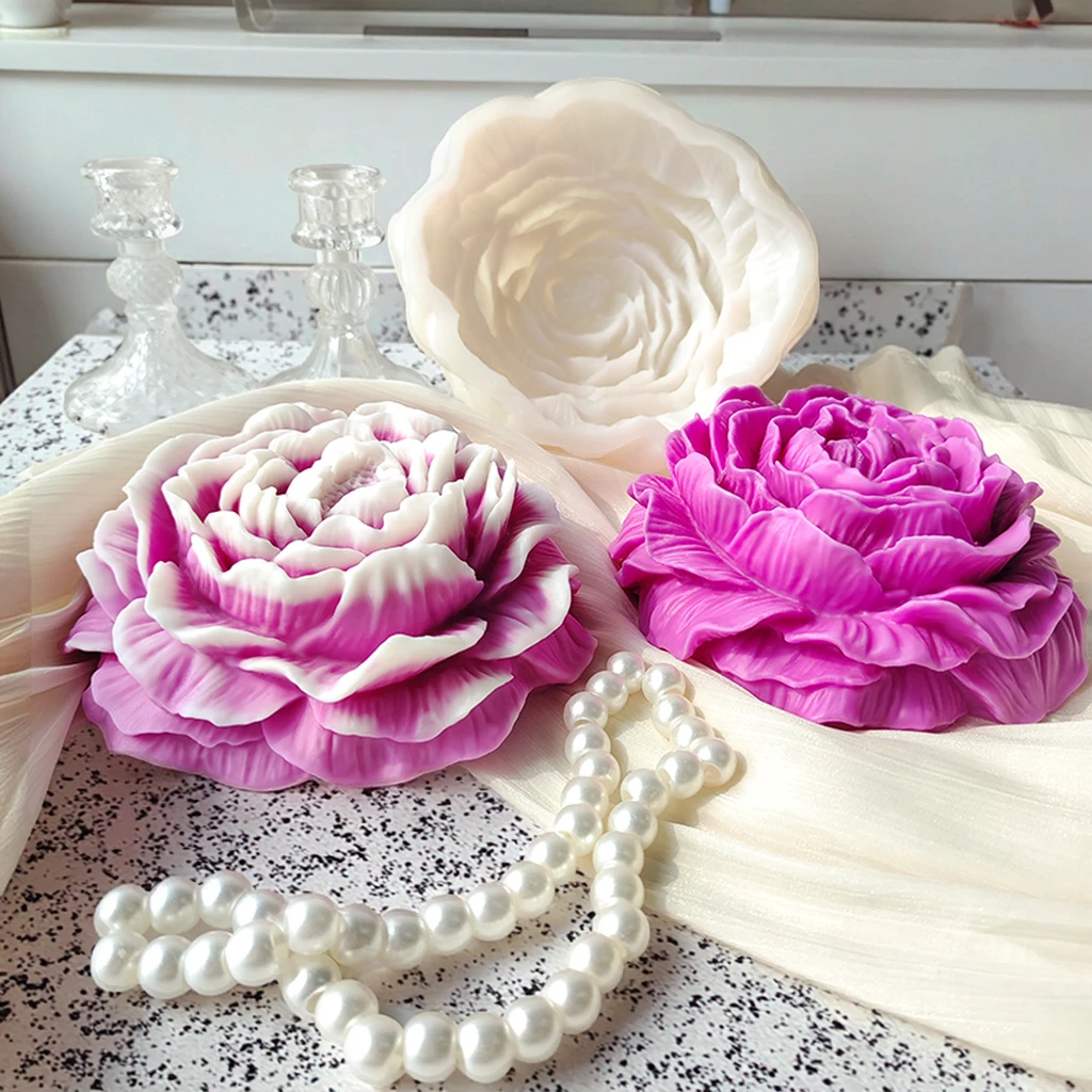 3D Peony Flower Scented Candle Silicone Mold Aromatherapy Soap Crystal Gel Maker Indoor Souvenir with Soybean Wax PC Material