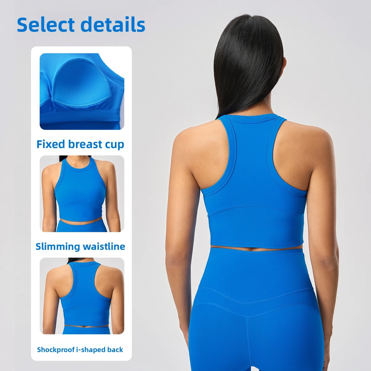 Crew Neck Naked Feeling Breathable Spandex/Nylon 220g Sleeveless High for Shockproof Piece Padded Bra Tight Fitting Yoga Top