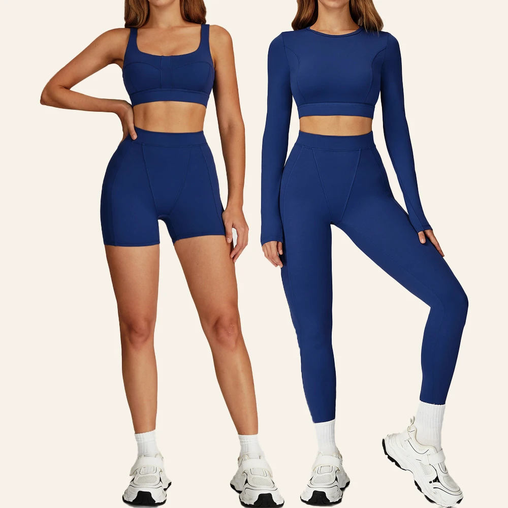 Custom High Quality 5 Piece Fitness Clothing Sportswear Gym Leggings Activewear Sports Shorts Bra Women Workout Yoga Wear Sets