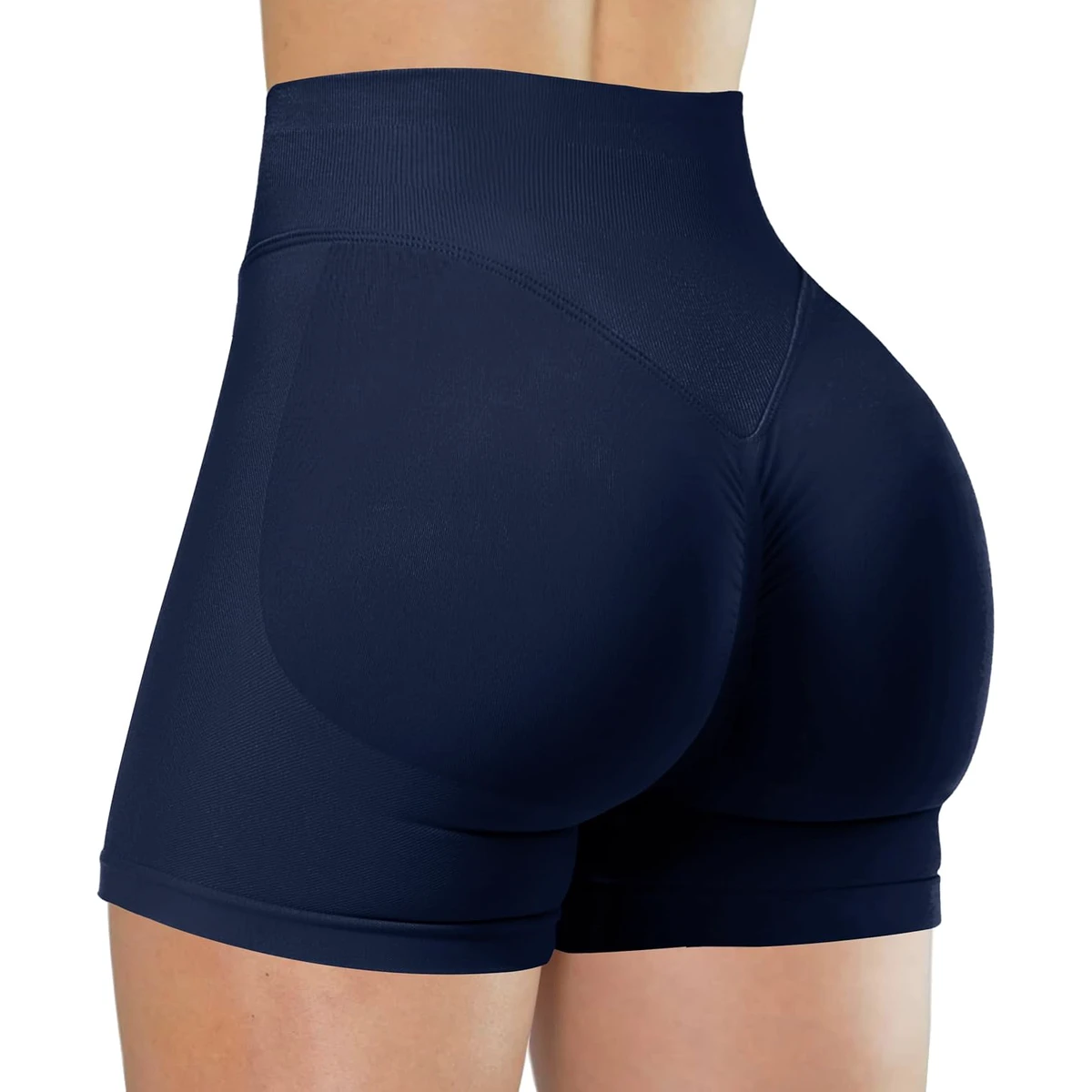 Women's Custom Seamless Breathable Full Length Yoga Shorts Solid Color Elastic Waist V-Shaped Belt Side Pocket Biker Style