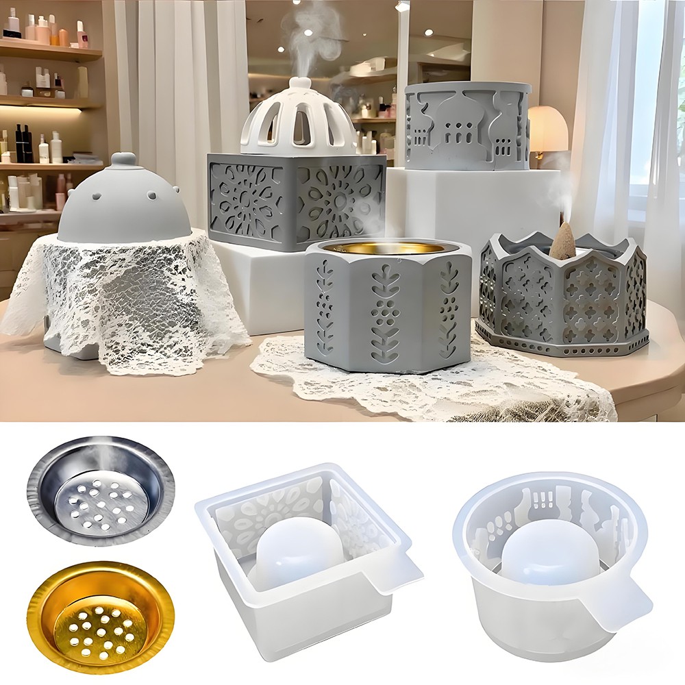 DM1220 3D Middle Eastern Incense Burner Silicone Mold DIY SIlicone Candle Jar Gypsum Concrete Censer Molds for Home Decoration