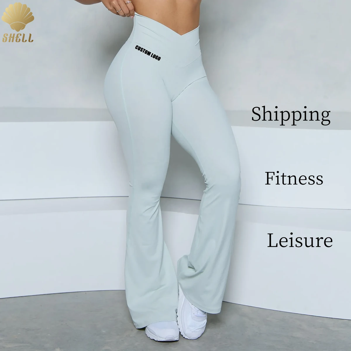 Customized v Cut Cross High Waist Flared Yoga Pants Solid Color Quick-drying Gym Women Butt Lifting Sports Flared Yoga Leggings