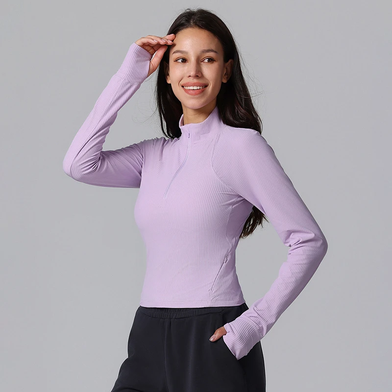Women's Half Zipper Tight Sports Tops Gym Fitness Shirt Long Sleeve Breathable Soft Workout Wear Slim Fit Yoga Long Sleeve Top