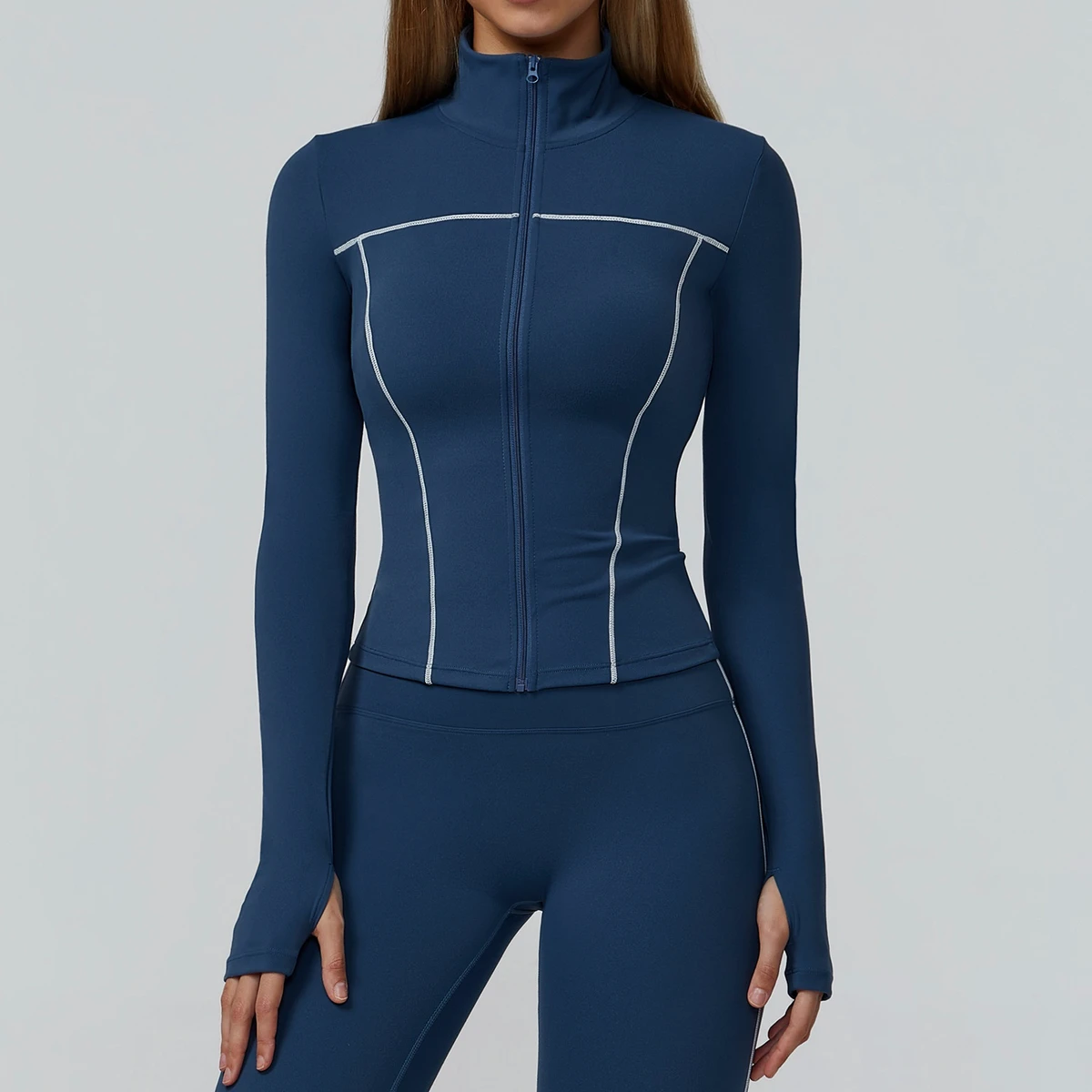 Women's Color-blocking Brushed Spandex/Nylon Full-Sleeve Yoga Jacket Zipper Windproof Slim-fit Outdoor Sports Running