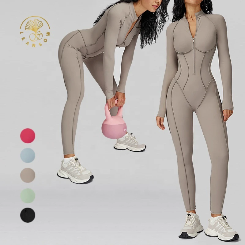 Gym Romper Combinaison Pour Femme Zipper Sportswear Clothing Plus Size Sports Outfit Customizable Active Wear Woman Jumpsuits