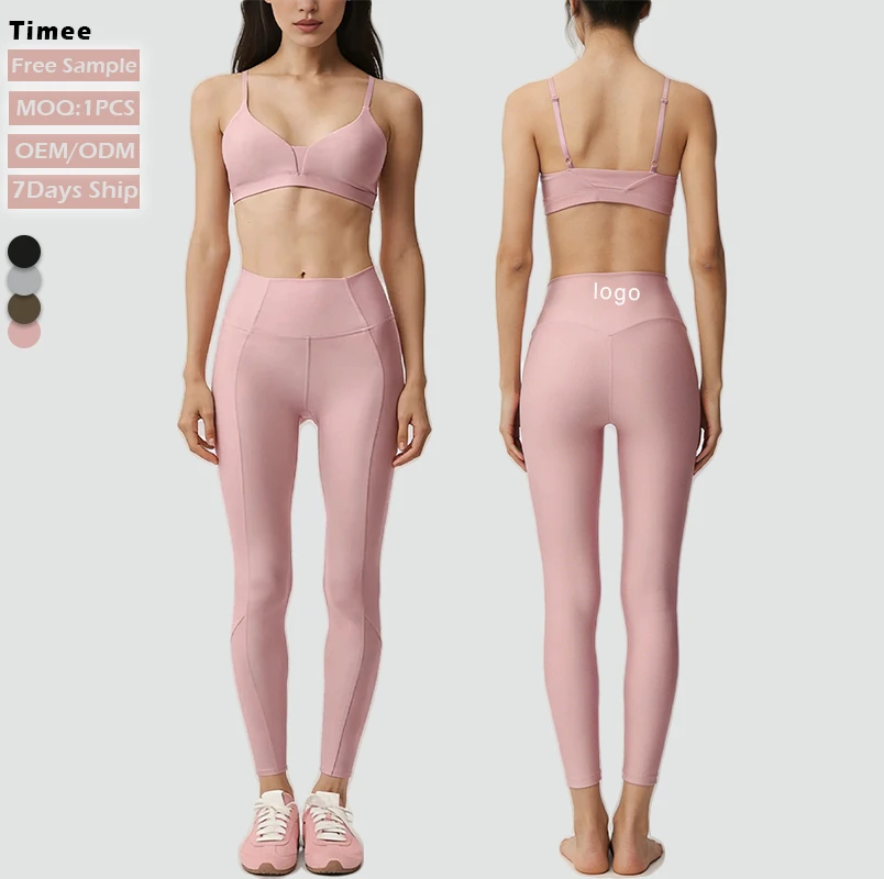 Nude-Feeling Quick Dry Workout Outfit Spaghetti Strap Sports Bra High Waist Butt Lifting Leggings 2 Piece Yoga Set for Women Gym