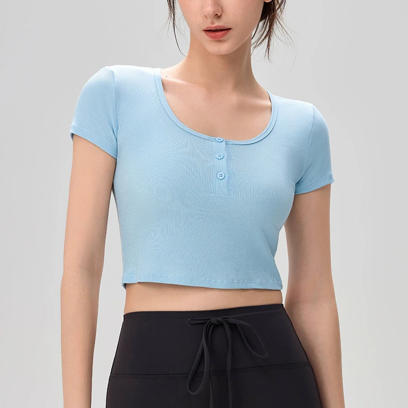 Hollow Waist Mesh Lightweight Breathable Yoga Short Sleeve Four-Way Stretch Quick Dry Sport Top Two-in-One Design for Indoor