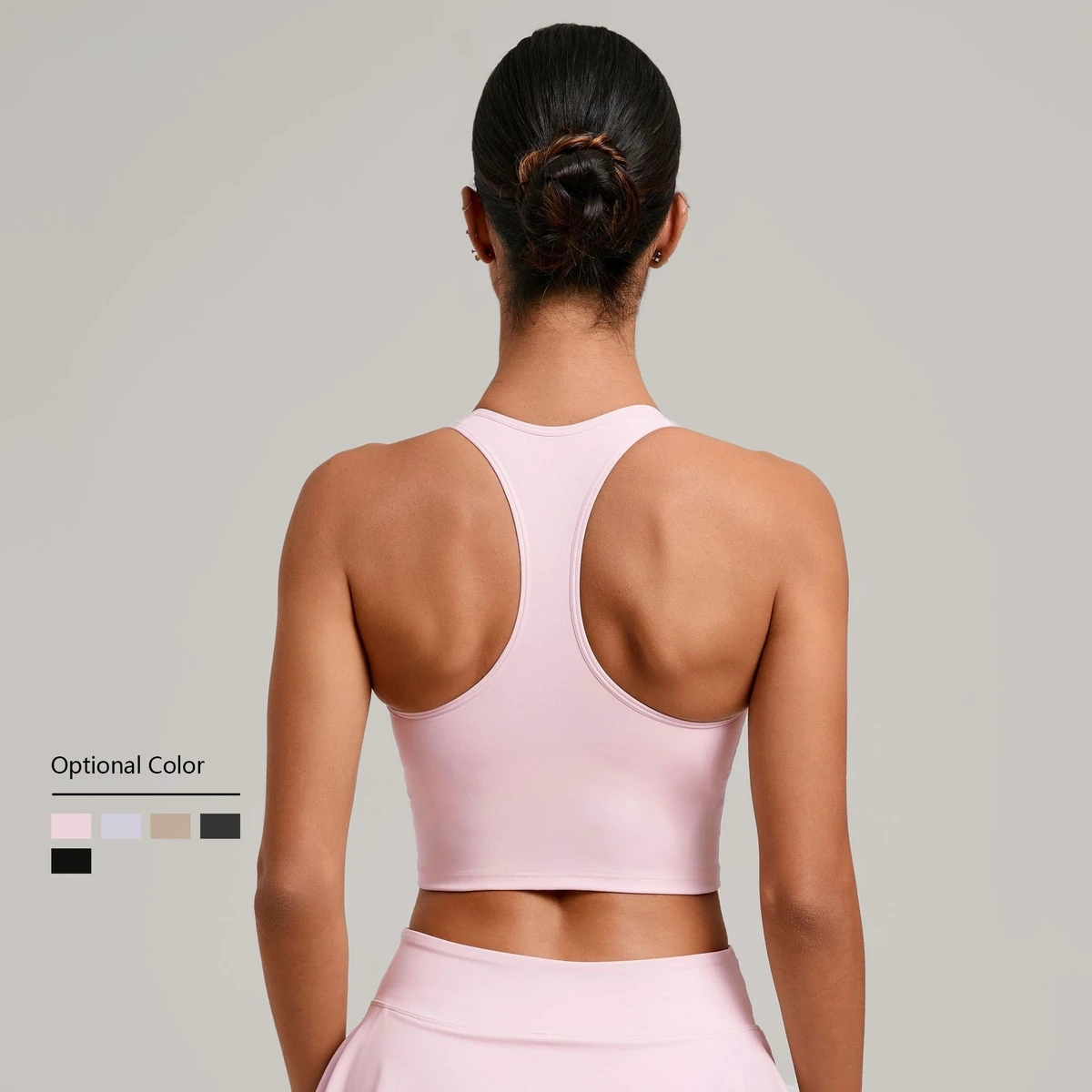 New Design Slimming High Support Breathable Moisture Wicking Racer Back U Neck Yoga Sports Bra Front Logo Custom Solid Color