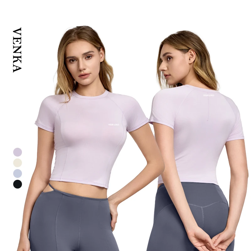 Women Round Neck Breathable High Elastic Slim Fit Short Sleeves Fitness Yoga Workout Sports Tops T Shirt for Women's