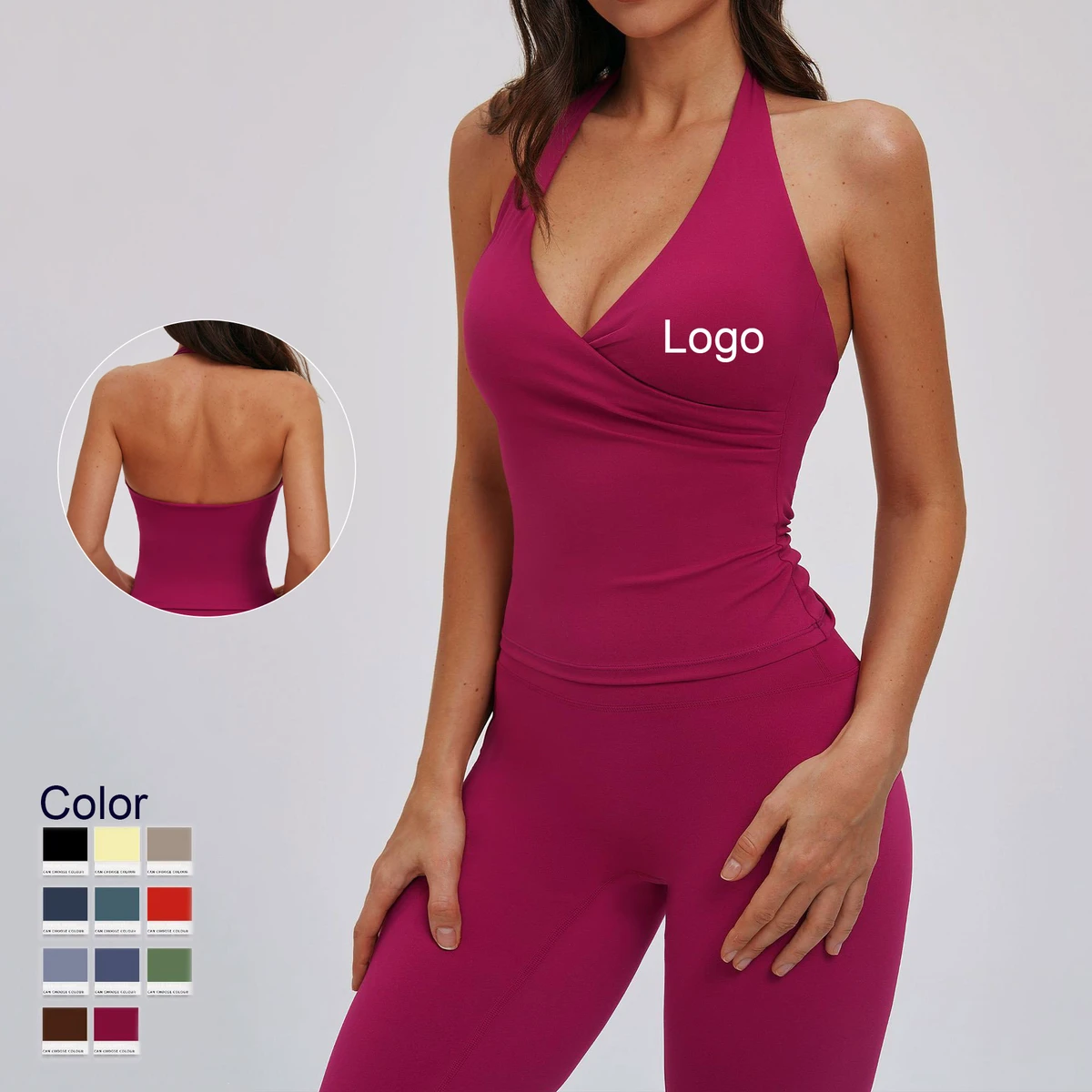 Deep V Neck Wrap Gym Backless Padded Bra Yoga Vest Tight Brushed Sports Bra Outdoor Running Fitness SeamlessTank Top