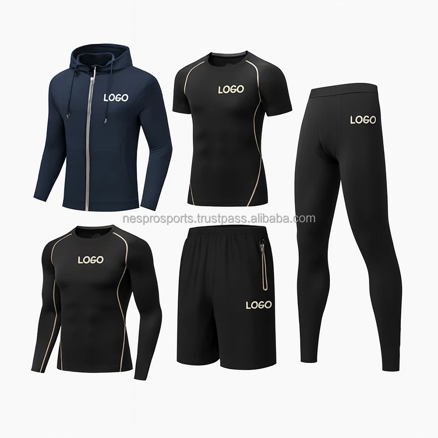 Unisex Plus Size 5-Piece Solid Training Fitness Set Activewear Seamless Compression Body Shaper Breathable Quick Dry T-Shirt