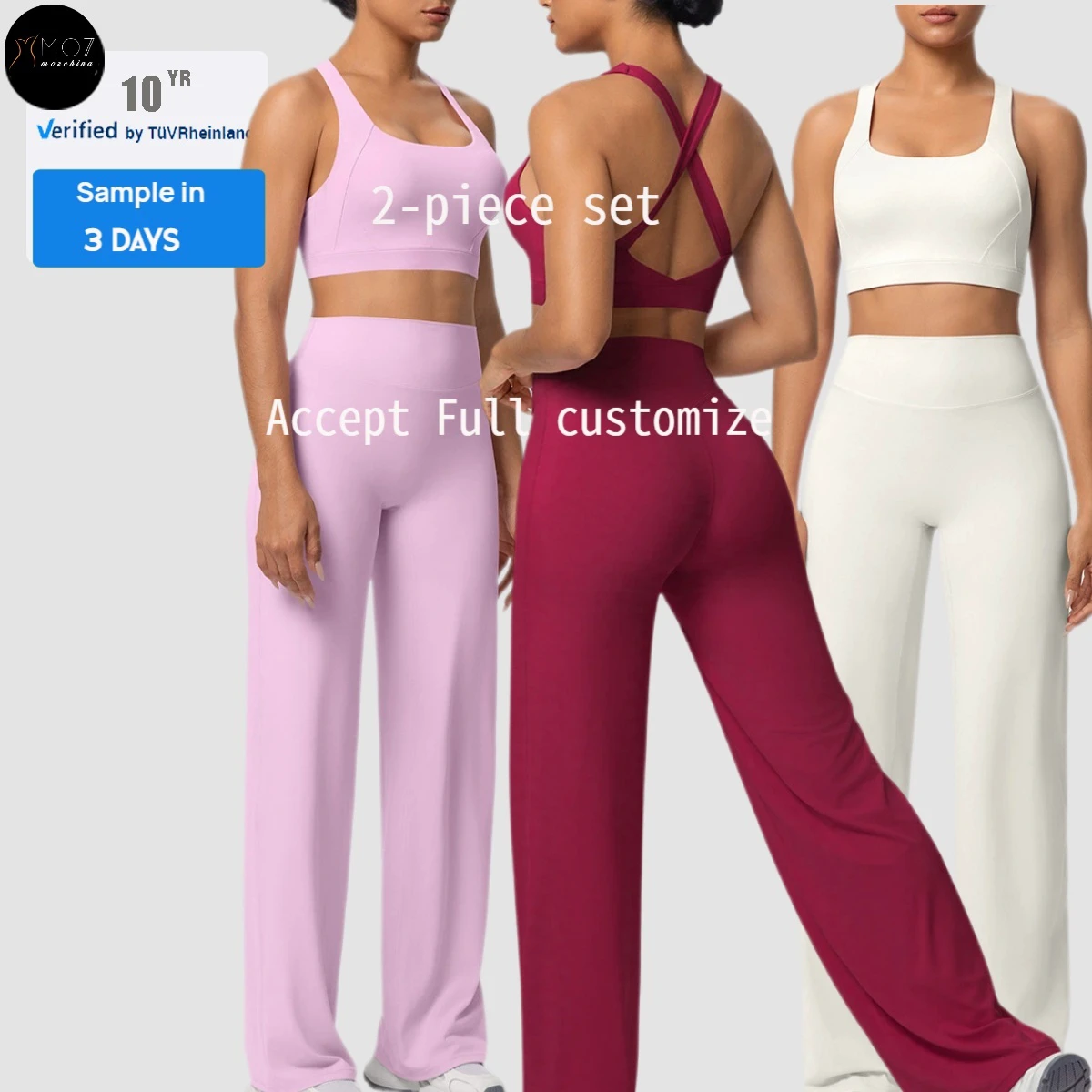 Custom logo 2 Piece Sports Pilates Set with Impact Bra and Flare Loose Jogging Leggings Pants for Active Women