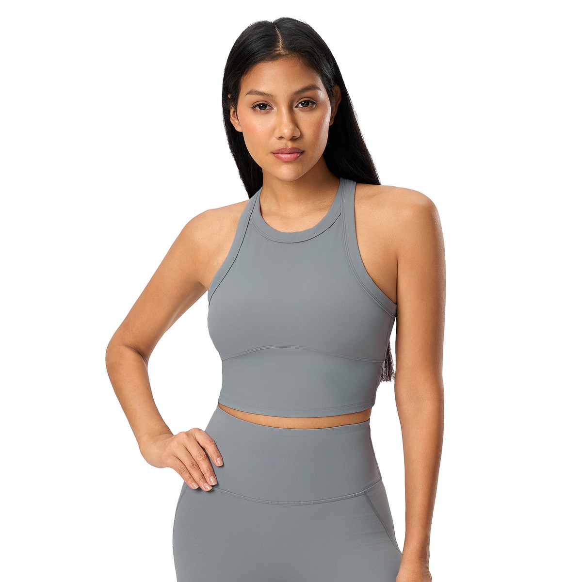 New Short Sleeveless Lulu Sports Vest for Women with a Nude Feel Elastic Fixed Cup High Round Neck Fitness Lulu Yoga Top