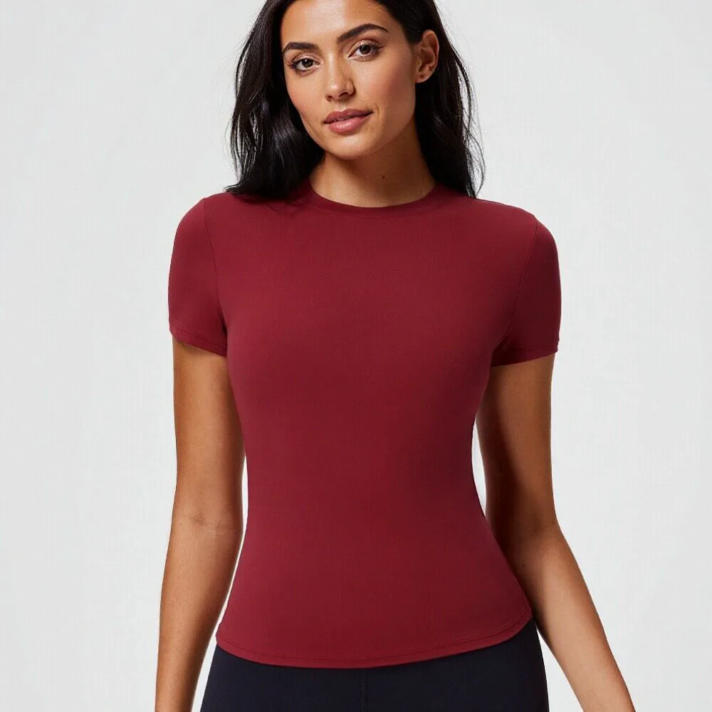 Celebrity Style American T-Shirt Short Sleeve Slim Fit Waist Elastic Quick Dry Yoga Spring Summer Women's Sports Top