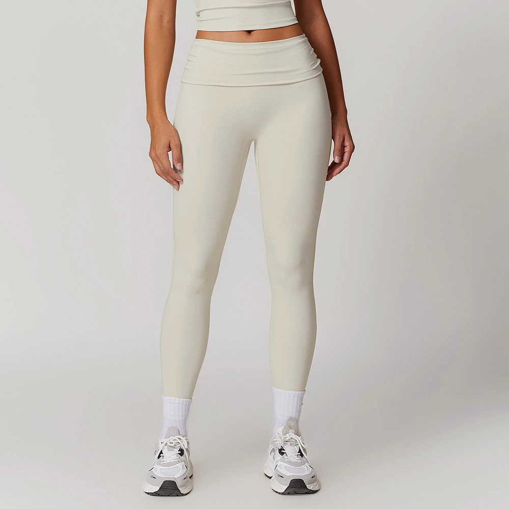 Custom Nylon Spandex Breathable High Stretchy Fold-over Waist Gym Workout Pant Butt Lift Moisture-Wicking Flared Yoga Leggings