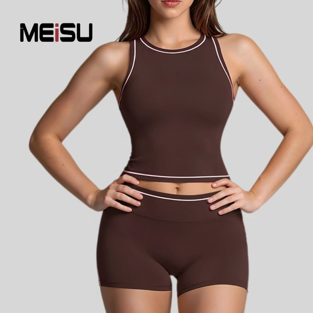Women's Lightweight Slim Fit Yoga Set 5-Piece Sports Bra High Waist Leggings Biker Shorts Spandex/Nylon Breathable Four-Way XS