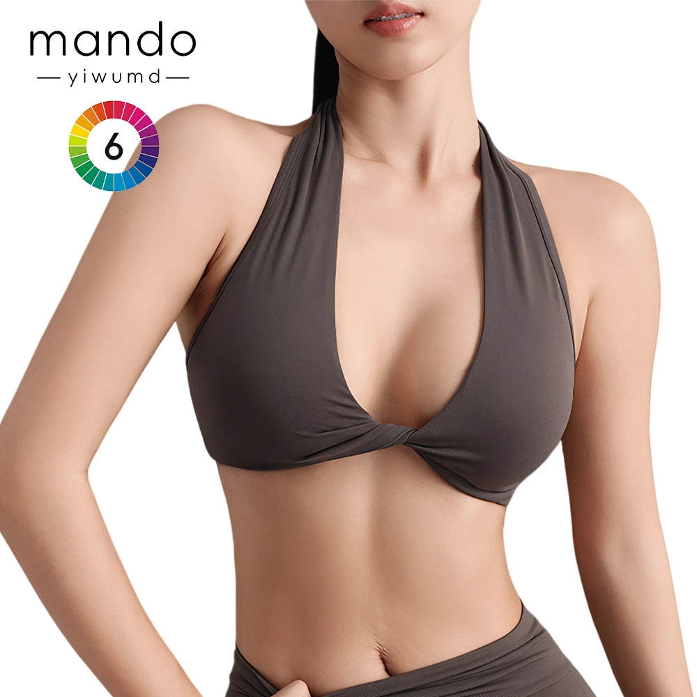 Best-selling High-Quality v Front Cross Halter Sports Bra Women's Deep V-Neck Sexy Yoga Bra Gym Workout Clothes