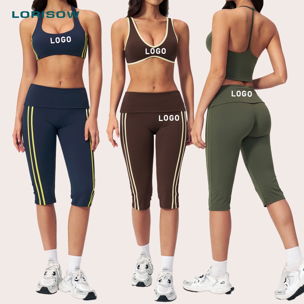 LORISOW Custom High Quality Breathable Capri Women Nylon Spandex Racerback Tank Top Running Shorts 2 Pieces Yoga Set Active Wear