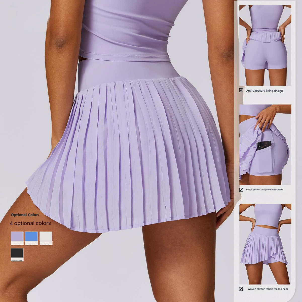 Lanyu Women's Pleated Tennis Dress Breathable Spandex Sports Skirts Custom Pockets XL Casual Yoga Shorts Solid Print Exercise