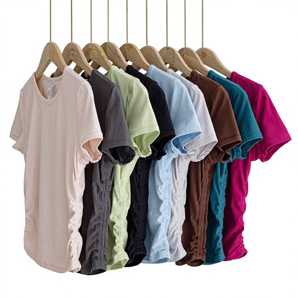 Ribbed High-Elastic Lightweight Women's T-Shirt Slim Waist Yoga Quick-Drying Short Sleeve Top All-It-Take Features Plus Size
