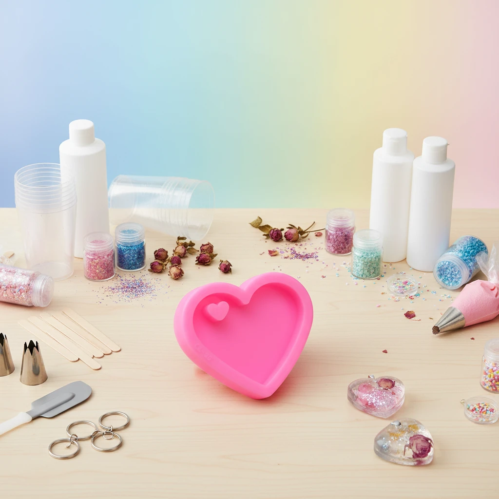 Kaijie Heart-Shaped Silicone Mold for DIY Resin Art for Crystal Epoxy Pendant Making & Cake Decorating Keychain Creations
