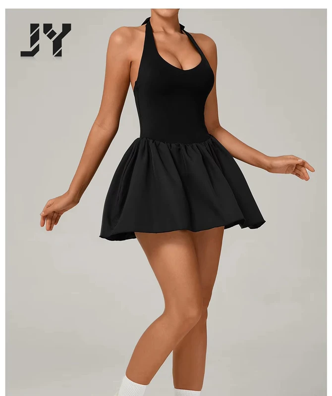 JY Hot Selling Multi Colored Women's Camisole Pleated Yoga Dress Slim Fit Flared Hem Elastic Quick Drying Fabric for Sports