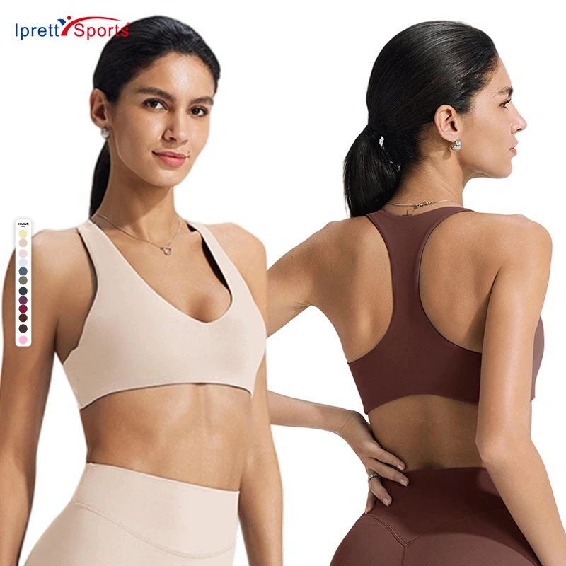 High Impact Naked Feeling Yoga Bra I-shaped Back Breathable Sports Outdoor Clothing Custom Logo for Women