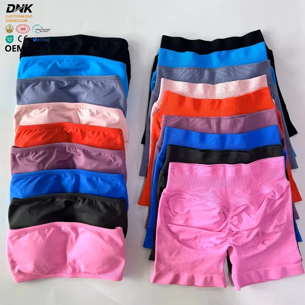 DCK-902 2 Pieces Yoga Set Women Backless Bandeau Sports Bra Scrunch Shorts Yoga Clothing Workout Clothes Outfits Sets Gym Set