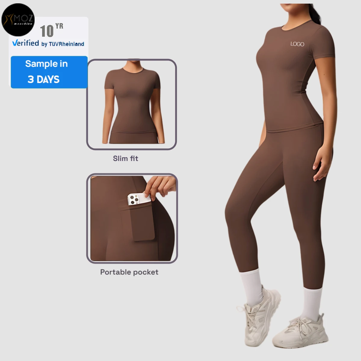 Women's Plus Size Brushed Breathable High-Stretch Short Sleeve Top Front Pocket Leggings 2-Piece Set-Custom Gym Pilates Workouts
