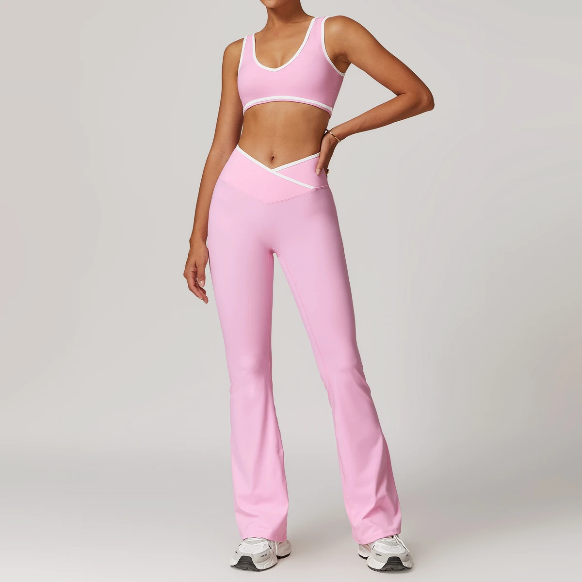 Girls Flare Yoga Pants Set Custom Logo Quick Dry Gym Training Workout Sports Fitness Wear Women Bra Sets