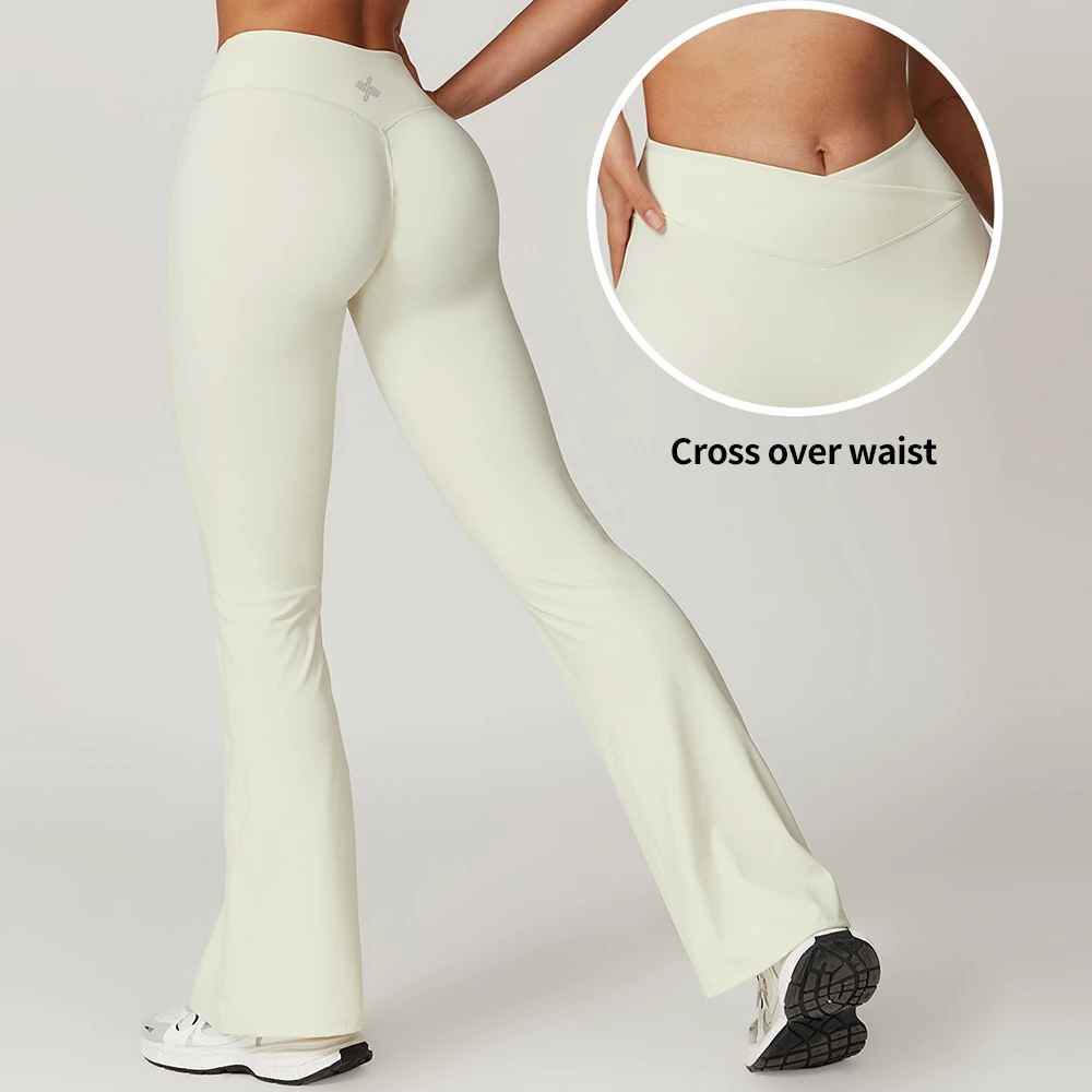 Custom LOW MOQ Nylon Flare Wide Leg Yoga Leggings Women High Waist Gym Sports Flared Yoga Pants