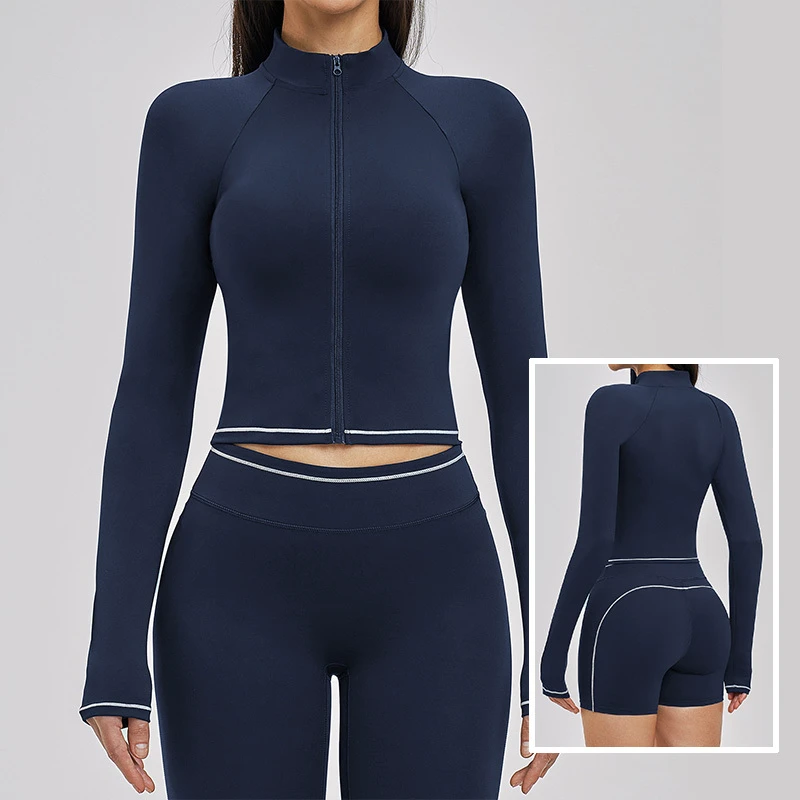Roregal Brushed Fitness Running Gym Wear Zipper Long Sleeve Top Women's 4-Way Stretch Slim Fit Activewear Yoga Jacket