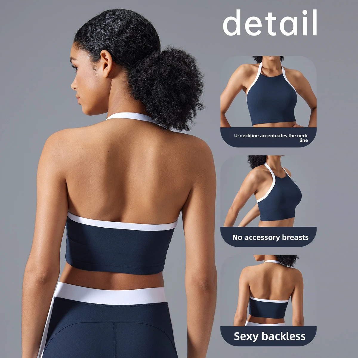 New Gather High Support Shockproof Spandex/Nylon Running Fitness Yoga Bra Removable Pads Backless Fashion Hanging Neck Women
