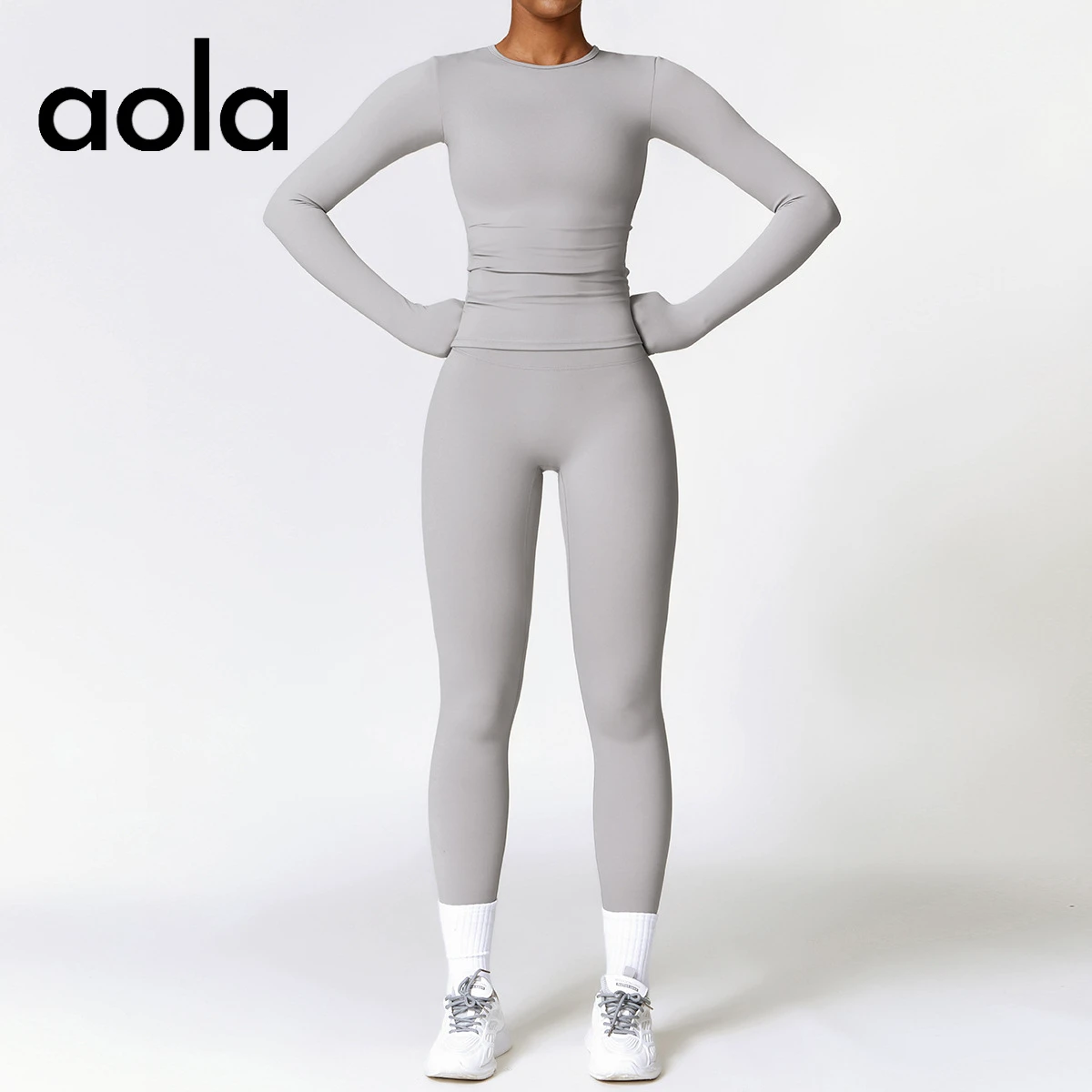 AOLA 2 Piece Modest Tracksuit Set Gym Running Yoga Sportswear Sports Bra Crop Tank High Waist Shorts Workout Outfits For Women