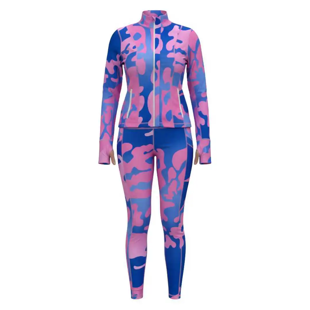 Jack and Jill Women Camo Track Set Full Zip Jacket and Leggings Activewear Sports Suit Custom Logo Wholesale OEM