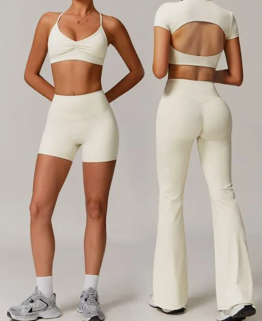 Custom Sport Wear Active Workout Wear Womens Gym 5 Piece Yoga Set With Jacket Yoga Set Nylon Spandex Gym Fitness Set