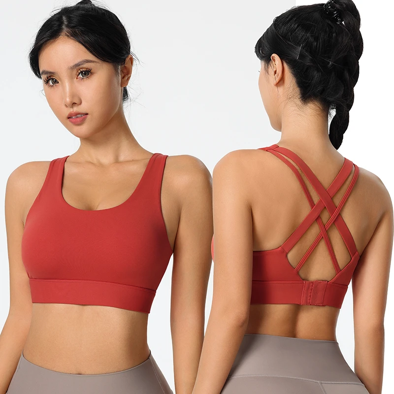 High Impact Sports Bra for Women Fixed Cup Back Closure High Support Womens Sports Bras Criss-Cross Back Workout Running Bra