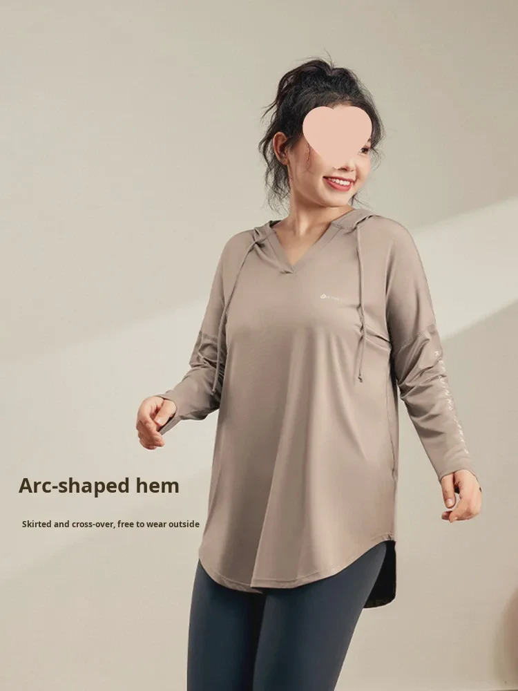 Long Sleeve Breathable Yoga Shirt Women Plus Size for Sports Top Autumn Hooded Running Quick-Dry Training Outfit Fitness Suit