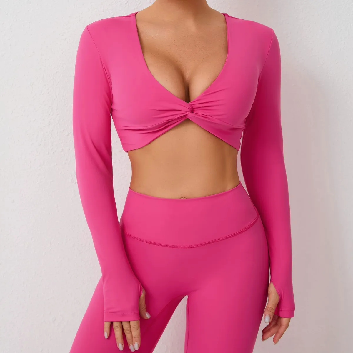 Breathable Sexy Crop Top Fitness Yoga Long Sleeve Active Top for Woman New Arrival Custom Athletic Twist Front