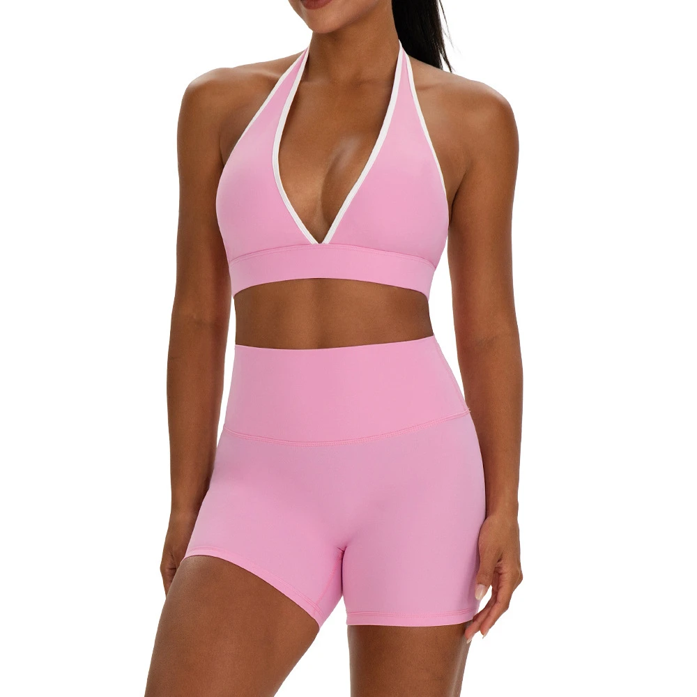 2026 News European American Fitness Yoga Solid 2-Piece Set Women's Sexy Sports Bra Quick-drying High Waist Tight Shorts Running