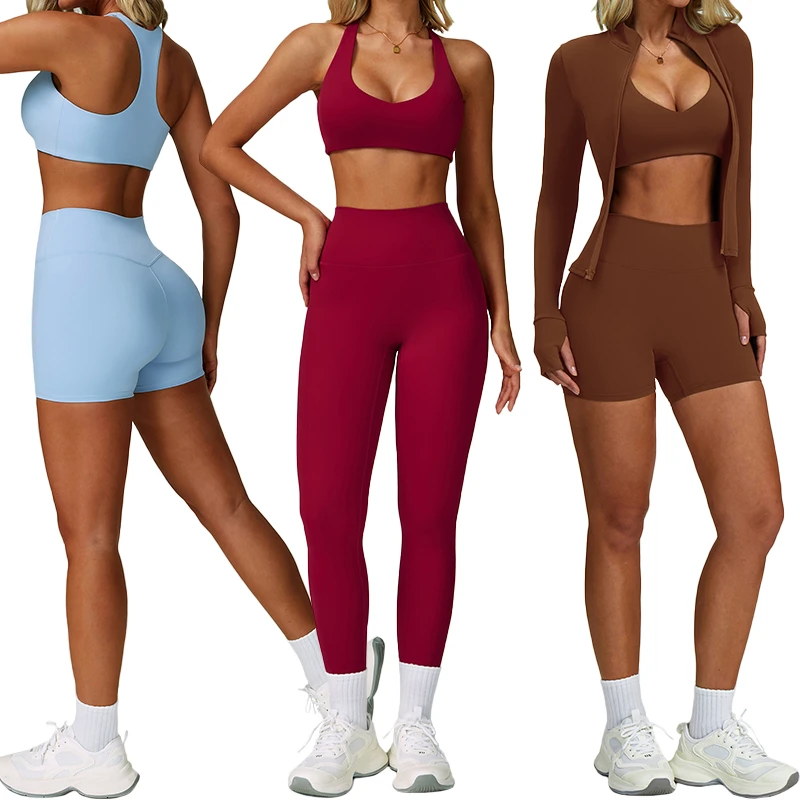 TZ9300 3 Piece Yoga Suit Beautiful Back Tight Fast-drying Fitness Suit Outdoor Sports Running Three-piece Set
