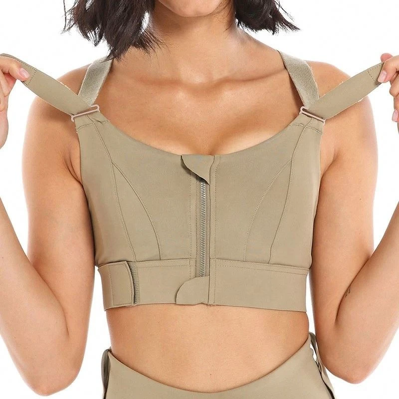 Sports Bras Yoga Vest Front Zipper Plus Size Adjustable Strap Shockproof Gym Athletic Fitness Women Bra Brassiere