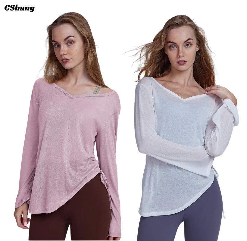 Custom Logo Long Sleeve Loose Athleisure Workout Clothing Lightweight Pullover T-Shirt Running Sports Yoga Top for Women