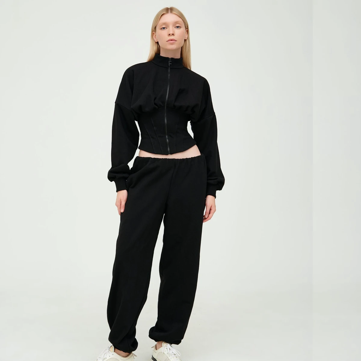 Custom Style Solid Color Casual Autumn Sweatsuit Loose-Fitting Yoga Sports Wear Jacket and Pants Suit with Hood Set for Women